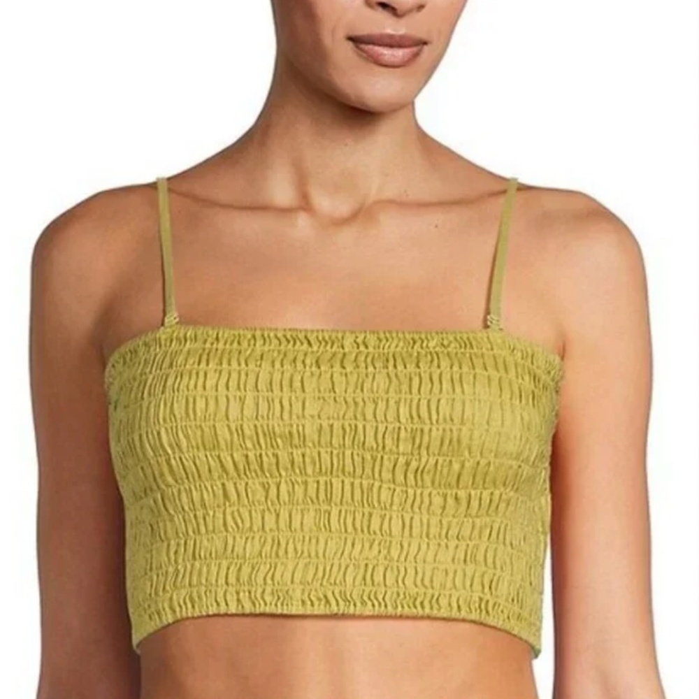 ATM Seagrass Smocked Linen Crop Top Womens Large Green Spaghetti‎ Strap New